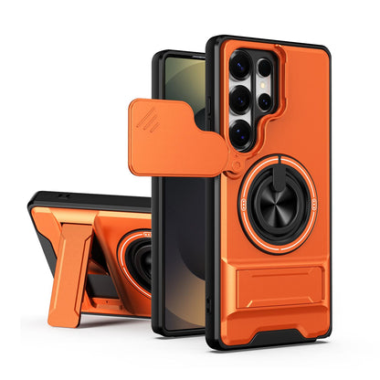 Samsung Galaxy S25 Ultra 5G Multifunctional Magnetic Shockproof Phone Case with Sliding Lens Window Stand Cover