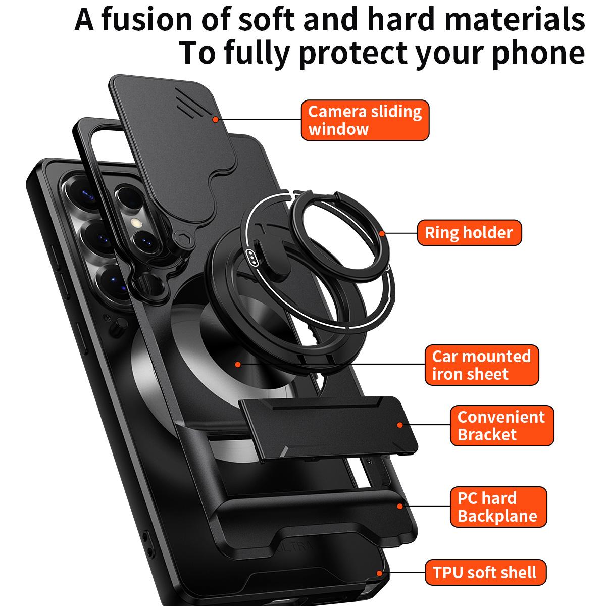 Samsung Galaxy S25 Ultra 5G Multifunctional Magnetic Shockproof Phone Case with Sliding Lens Window Stand Cover