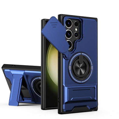 Samsung Galaxy S23 Ultra 5G Multifunctional Magnetic Shockproof Phone Case with Sliding Lens Window Stand Cover