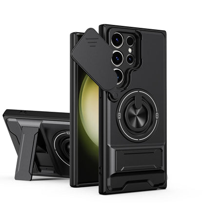 Samsung Galaxy S23 Ultra 5G Multifunctional Magnetic Shockproof Phone Case with Sliding Lens Window Stand Cover