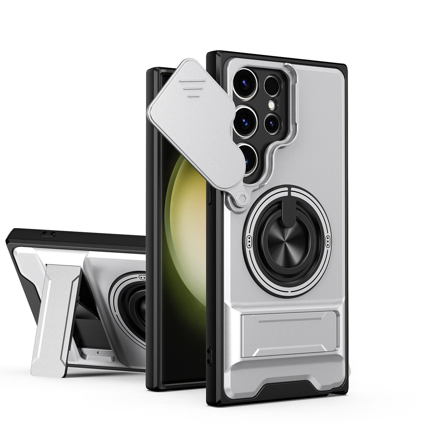 Samsung Galaxy S23 Ultra 5G Multifunctional Magnetic Shockproof Phone Case with Sliding Lens Window Stand Cover
