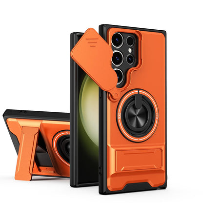Samsung Galaxy S23 Ultra 5G Multifunctional Magnetic Shockproof Phone Case with Sliding Lens Window Stand Cover
