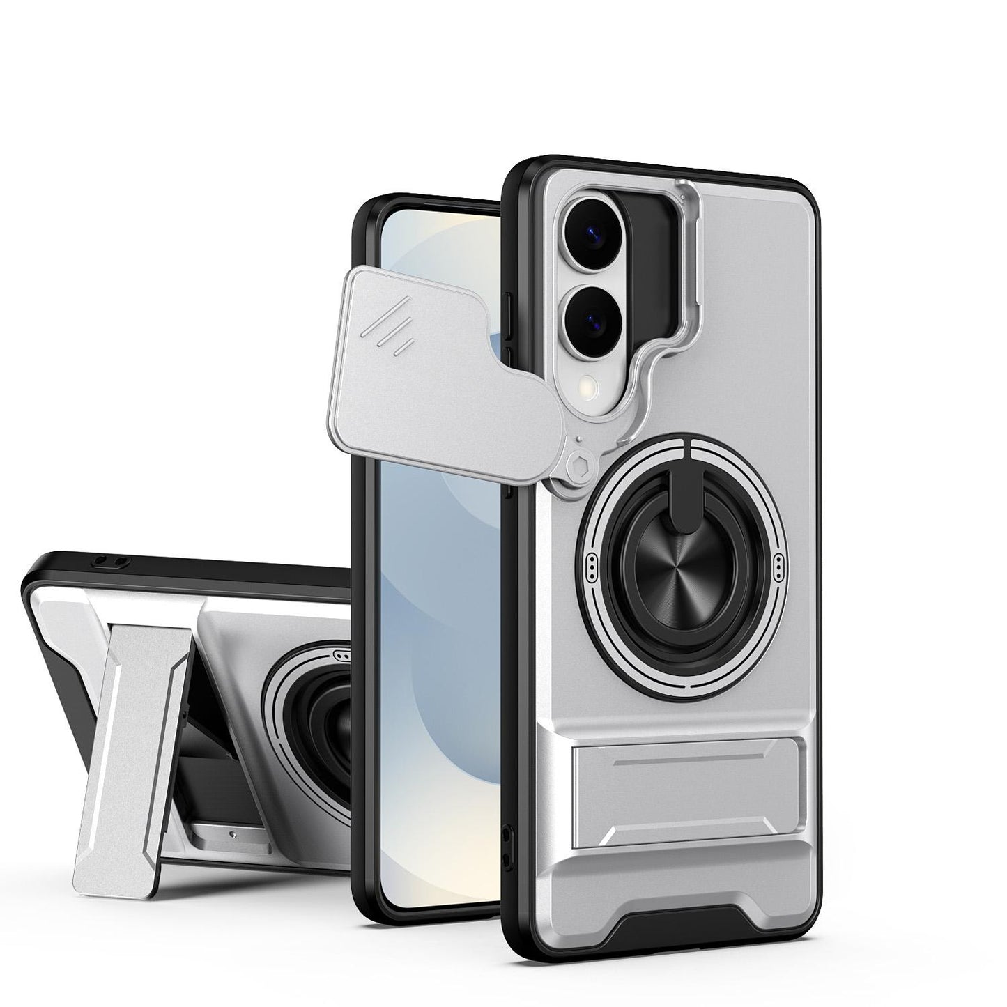 Samsung Galaxy S25 Edge 5G Multifunctional Magnetic Shockproof Phone Case with Sliding Lens Window Stand Cover