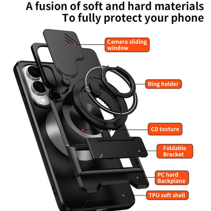 Samsung Galaxy S25 Edge 5G Multifunctional Magnetic Shockproof Phone Case with Sliding Lens Window Stand Cover