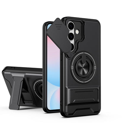 Samsung Galaxy S24 FE 5G Multifunctional Magnetic Shockproof Phone Case with Sliding Lens Window Stand Cover