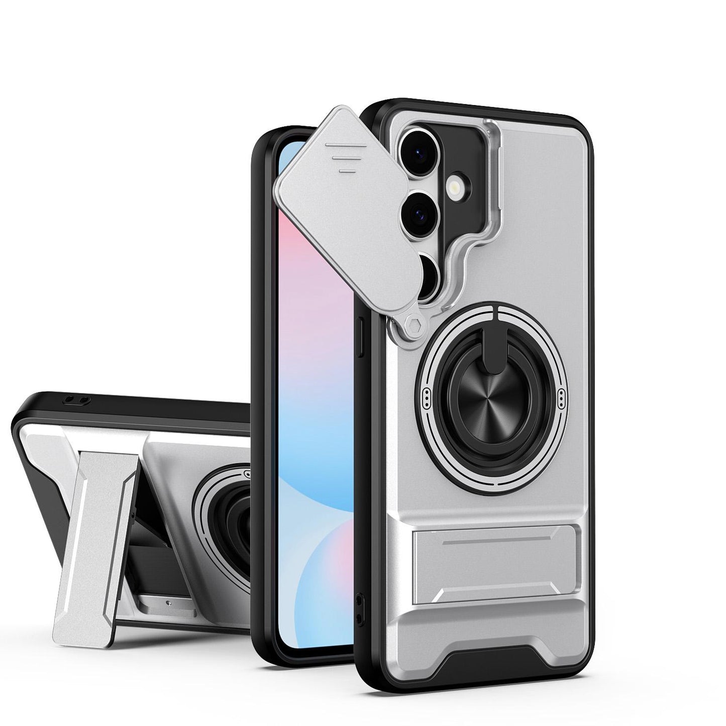 Samsung Galaxy S24 FE 5G Multifunctional Magnetic Shockproof Phone Case with Sliding Lens Window Stand Cover