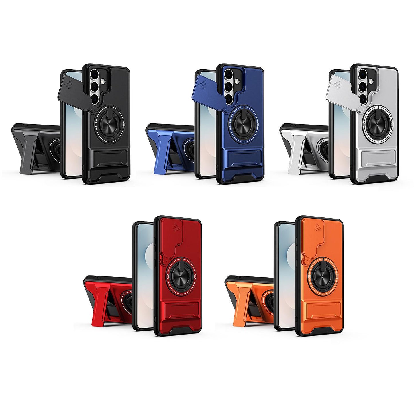 Samsung Galaxy S25 FE 5G Multifunctional Magnetic Shockproof Phone Case with Sliding Lens Window Stand Cover