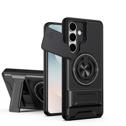 Samsung Galaxy S25 FE 5G Multifunctional Magnetic Shockproof Phone Case with Sliding Lens Window Stand Cover