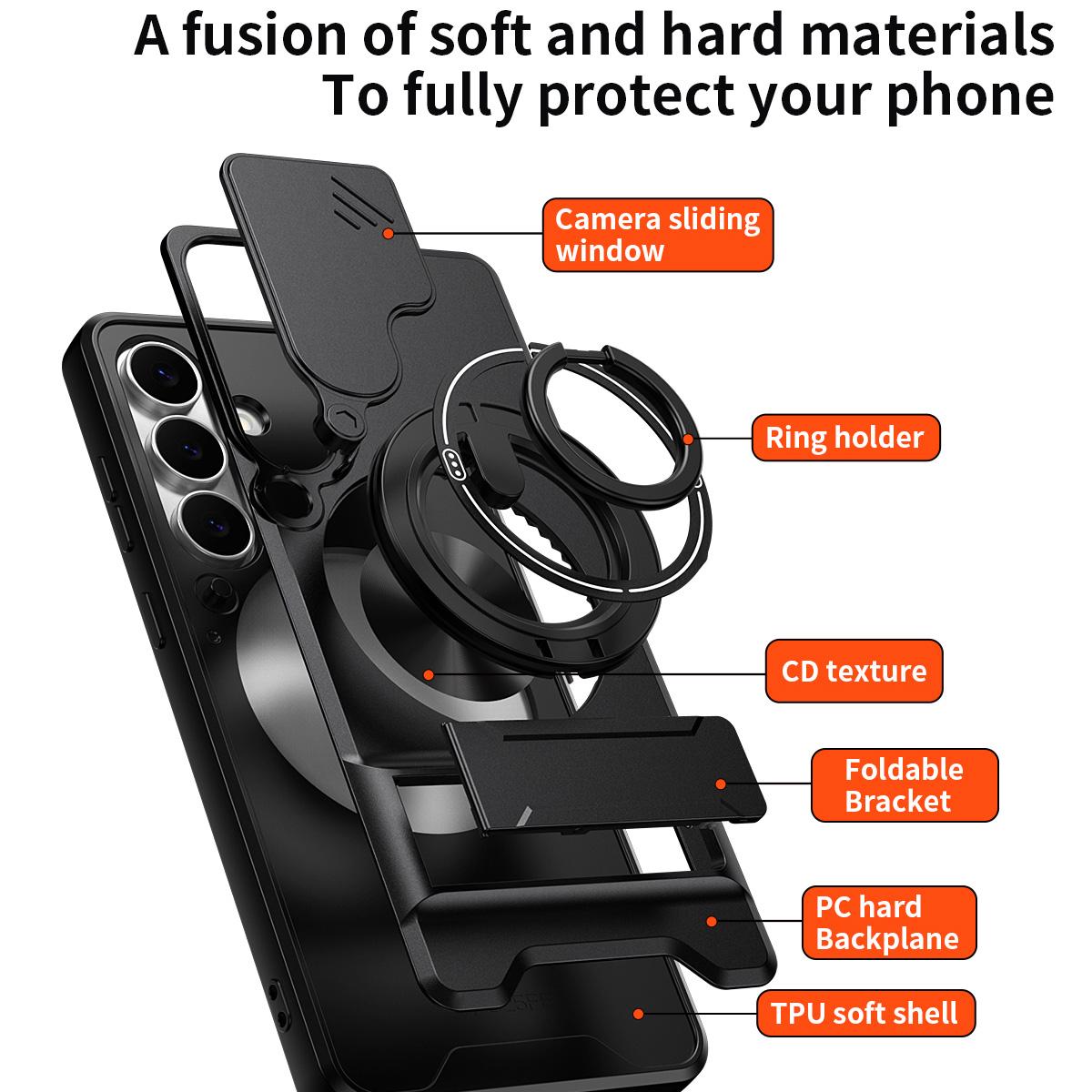 Samsung Galaxy S25 FE 5G Multifunctional Magnetic Shockproof Phone Case with Sliding Lens Window Stand Cover