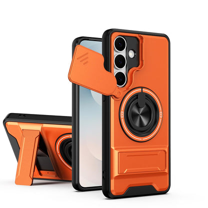 Samsung Galaxy S25 FE 5G Multifunctional Magnetic Shockproof Phone Case with Sliding Lens Window Stand Cover