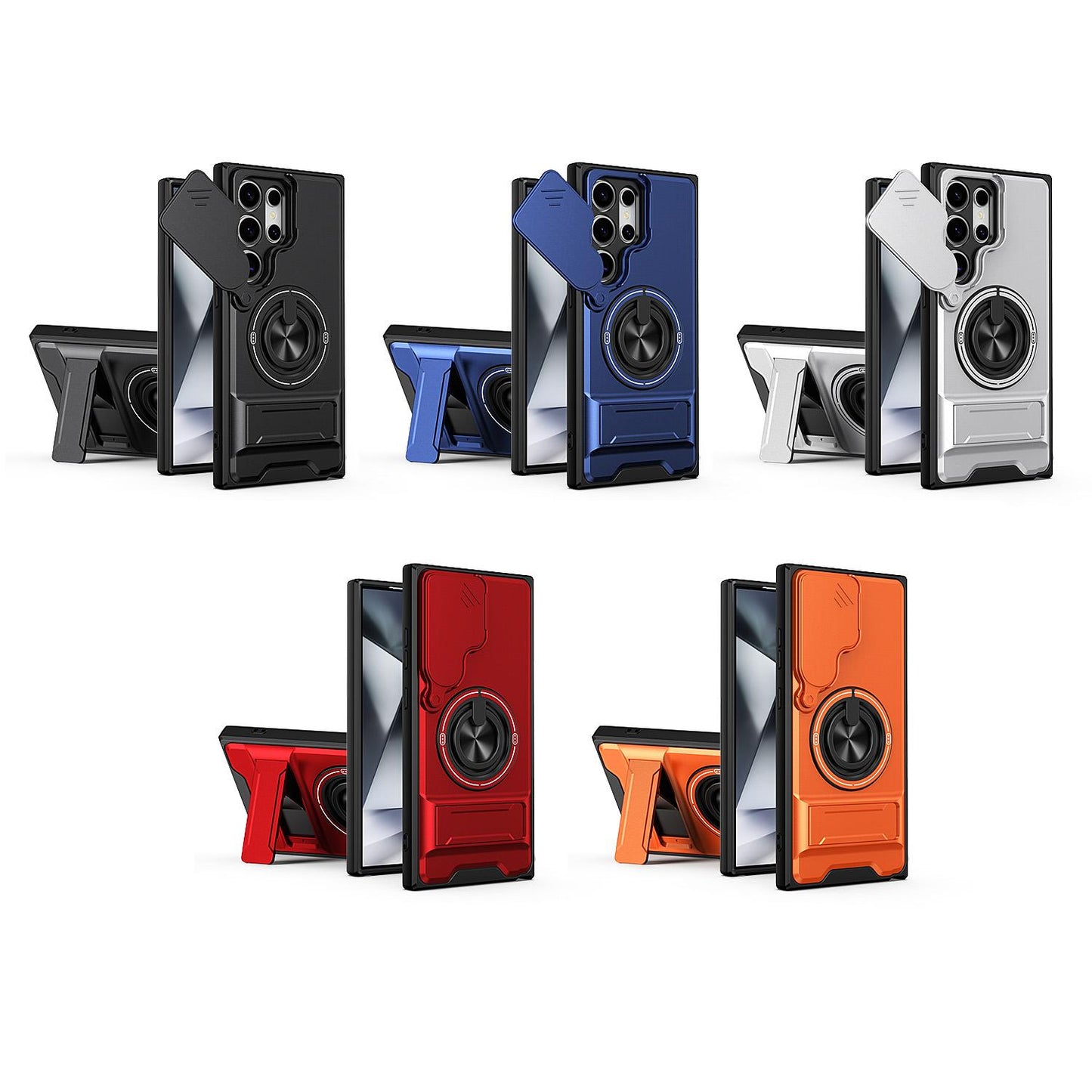 Samsung Galaxy S24 Ultra 5G Multifunctional Magnetic Shockproof Phone Case with Sliding Lens Window Stand Cover