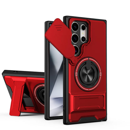 Samsung Galaxy S24 Ultra 5G Multifunctional Magnetic Shockproof Phone Case with Sliding Lens Window Stand Cover