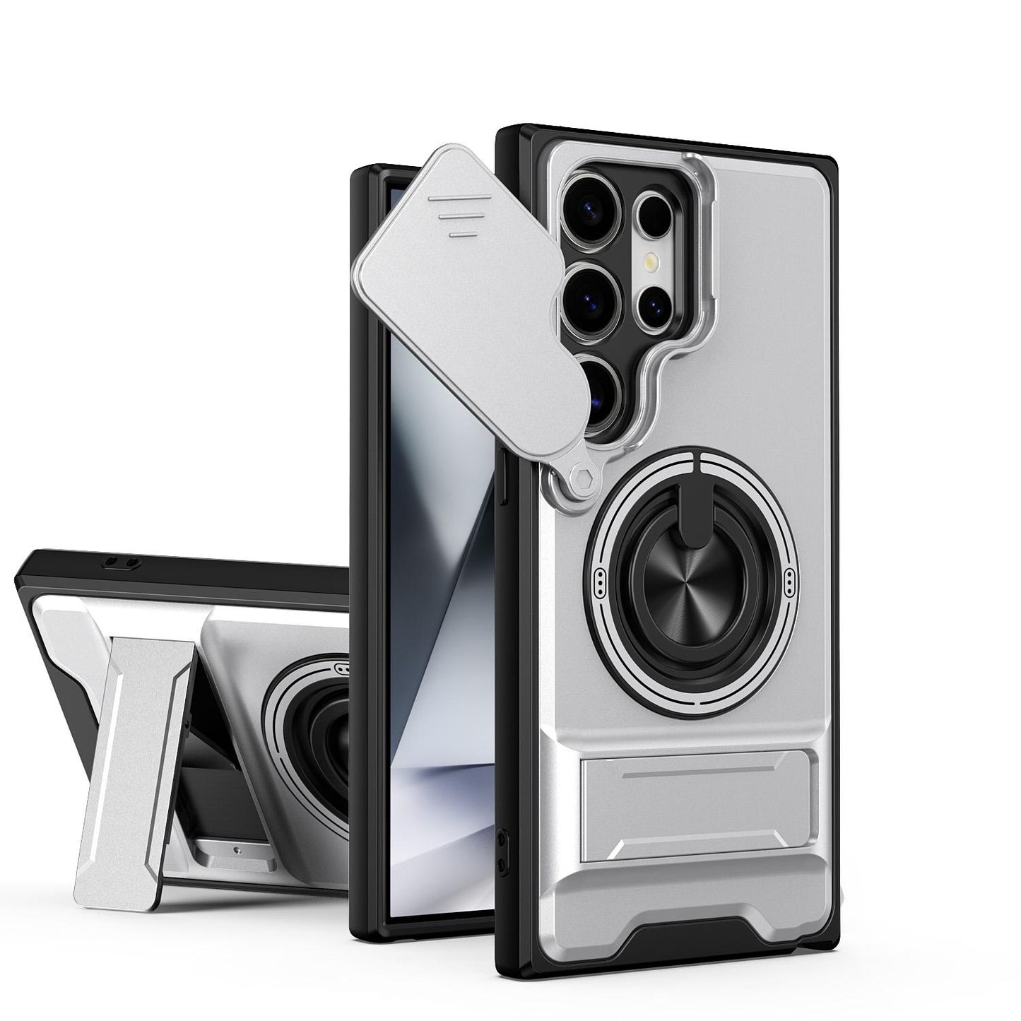 Samsung Galaxy S24 Ultra 5G Multifunctional Magnetic Shockproof Phone Case with Sliding Lens Window Stand Cover