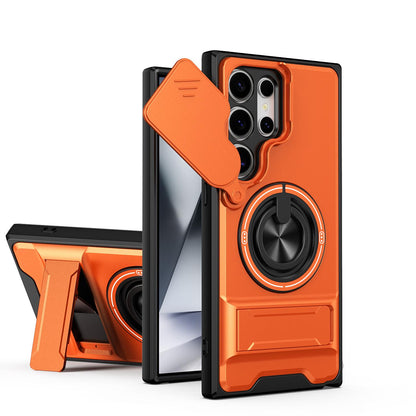 Samsung Galaxy S24 Ultra 5G Multifunctional Magnetic Shockproof Phone Case with Sliding Lens Window Stand Cover