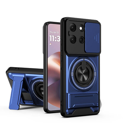Motorola Moto G86 5G Multifunctional Magnetic Shockproof Phone Case with Sliding Lens Window Stand Cover