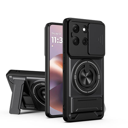 Motorola Moto G86 5G Multifunctional Magnetic Shockproof Phone Case with Sliding Lens Window Stand Cover