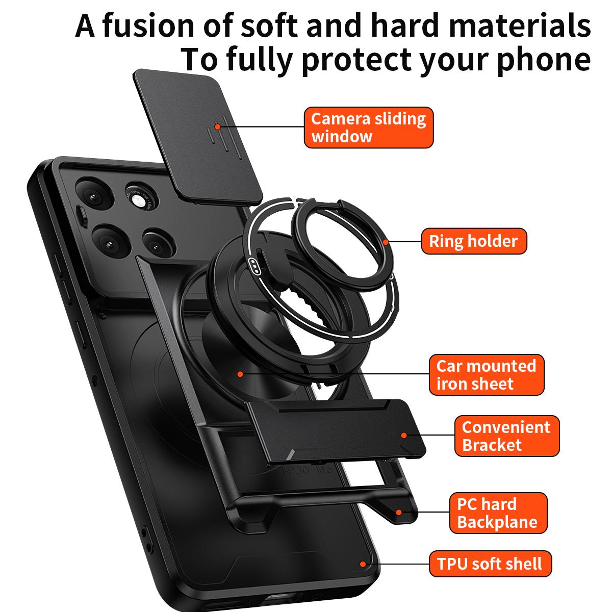 Motorola Moto G86 5G Multifunctional Magnetic Shockproof Phone Case with Sliding Lens Window Stand Cover