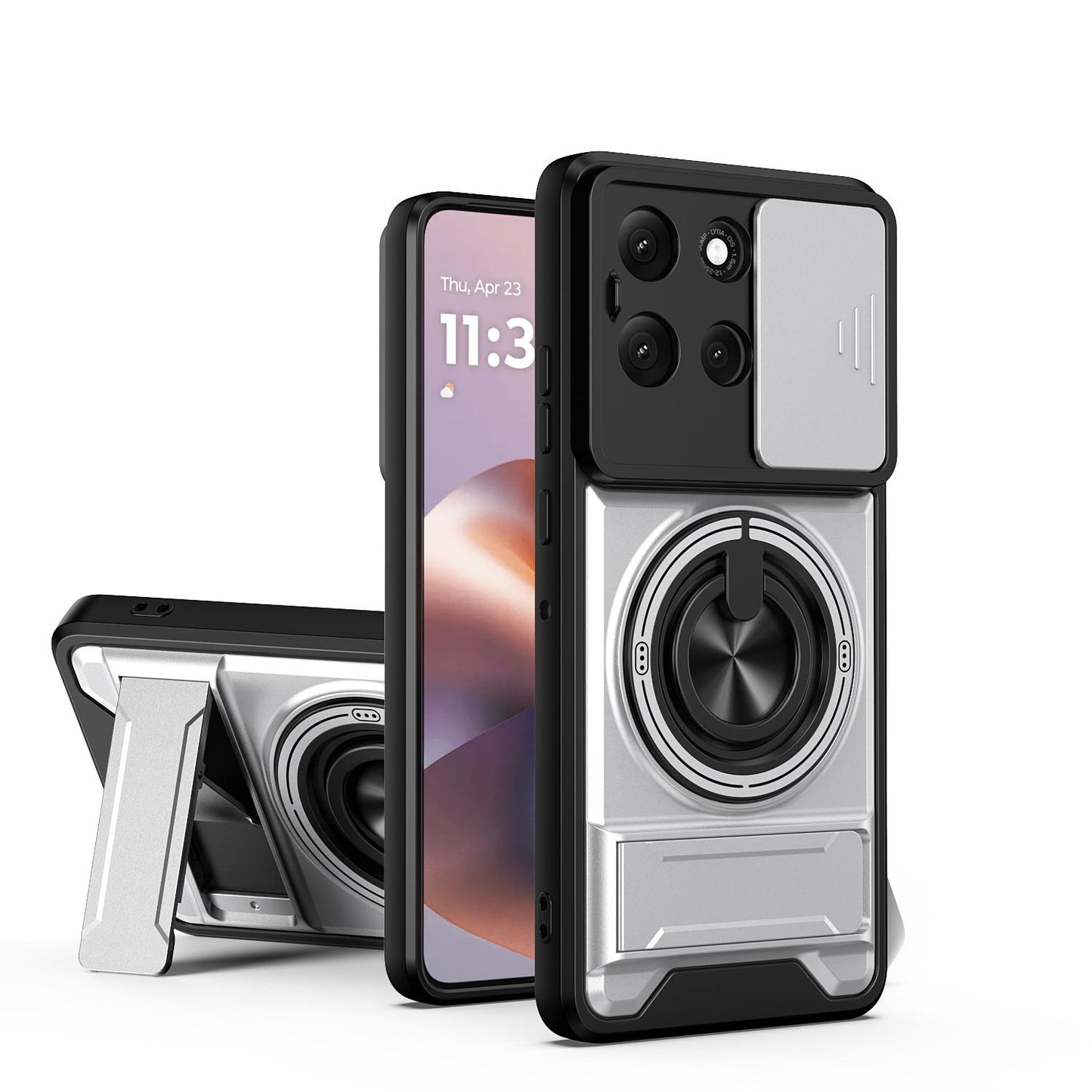 Motorola Moto G86 5G Multifunctional Magnetic Shockproof Phone Case with Sliding Lens Window Stand Cover