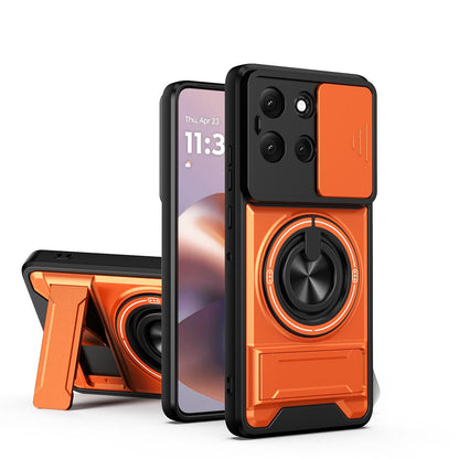 Motorola Moto G86 5G Multifunctional Magnetic Shockproof Phone Case with Sliding Lens Window Stand Cover