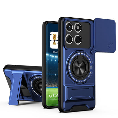 Motorola Edge 60 Fusion Multifunctional Magnetic Shockproof Phone Case with Sliding Lens Window Stand Cover