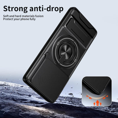 Motorola Edge 60 Fusion Multifunctional Magnetic Shockproof Phone Case with Sliding Lens Window Stand Cover