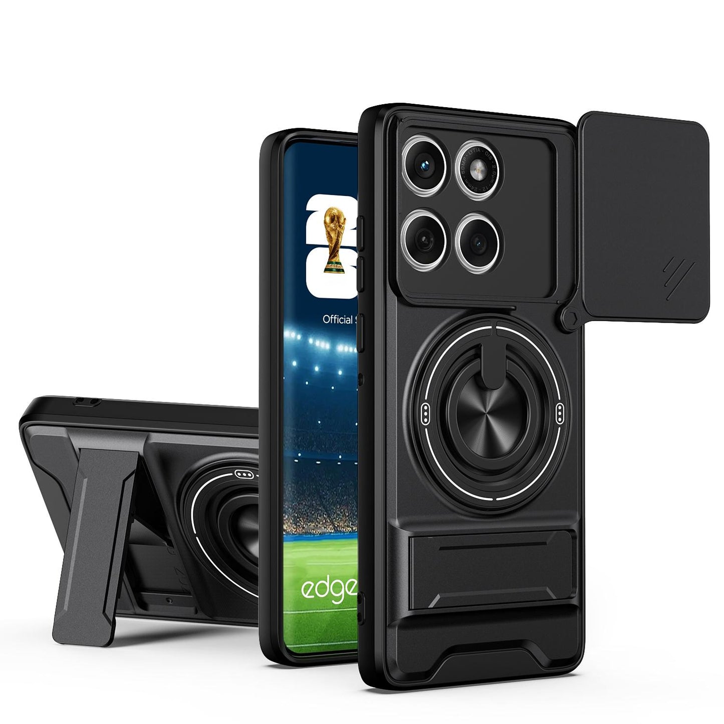 Motorola Edge 60 Fusion Multifunctional Magnetic Shockproof Phone Case with Sliding Lens Window Stand Cover