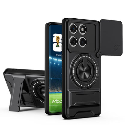 Motorola Edge 60 Fusion Multifunctional Magnetic Shockproof Phone Case with Sliding Lens Window Stand Cover