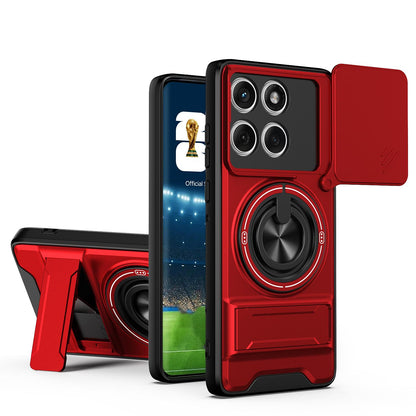 Motorola Edge 60 Fusion Multifunctional Magnetic Shockproof Phone Case with Sliding Lens Window Stand Cover