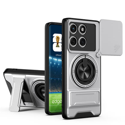 Motorola Edge 60 Fusion Multifunctional Magnetic Shockproof Phone Case with Sliding Lens Window Stand Cover