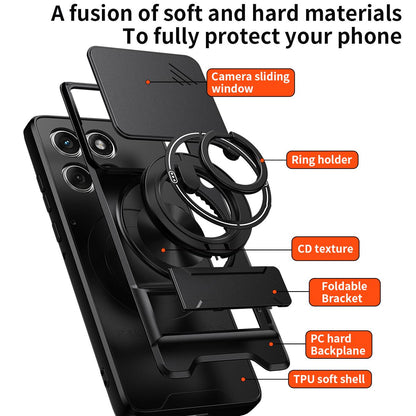 Motorola Edge 60 Fusion Multifunctional Magnetic Shockproof Phone Case with Sliding Lens Window Stand Cover