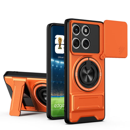 Motorola Edge 60 Fusion Multifunctional Magnetic Shockproof Phone Case with Sliding Lens Window Stand Cover
