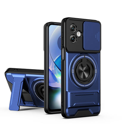Motorola Moto G54 5G Multifunctional Magnetic Shockproof Phone Case with Sliding Lens Window Stand Cover