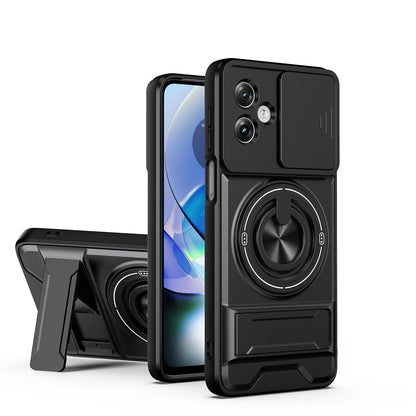 Motorola Moto G54 5G Multifunctional Magnetic Shockproof Phone Case with Sliding Lens Window Stand Cover