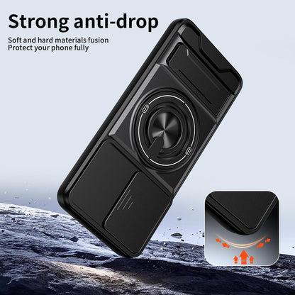 Motorola Moto G54 5G Multifunctional Magnetic Shockproof Phone Case with Sliding Lens Window Stand Cover