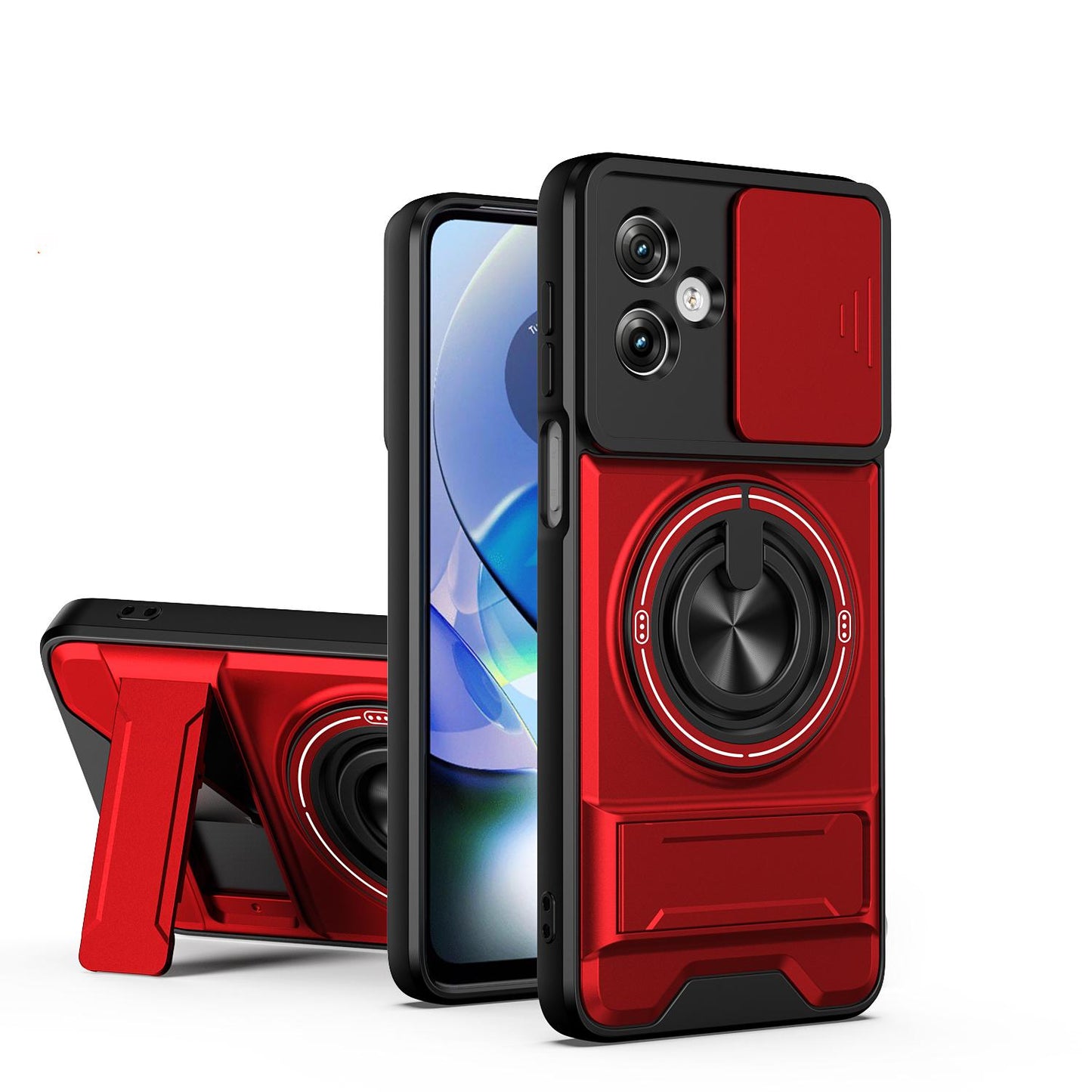 Motorola Moto G54 5G Multifunctional Magnetic Shockproof Phone Case with Sliding Lens Window Stand Cover