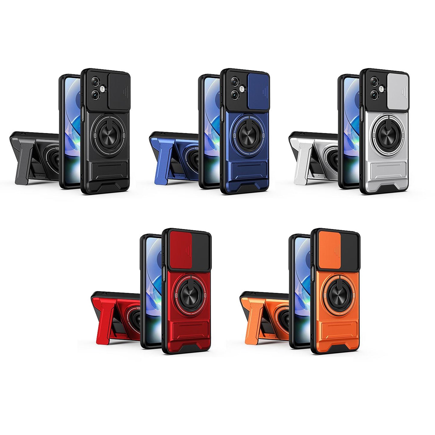 Motorola Moto G54 5G Multifunctional Magnetic Shockproof Phone Case with Sliding Lens Window Stand Cover