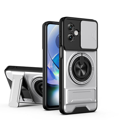 Motorola Moto G54 5G Multifunctional Magnetic Shockproof Phone Case with Sliding Lens Window Stand Cover