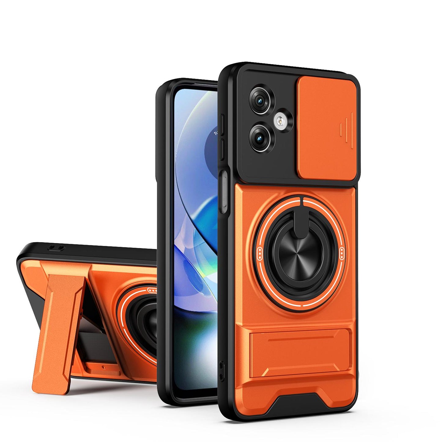 Motorola Moto G54 5G Multifunctional Magnetic Shockproof Phone Case with Sliding Lens Window Stand Cover