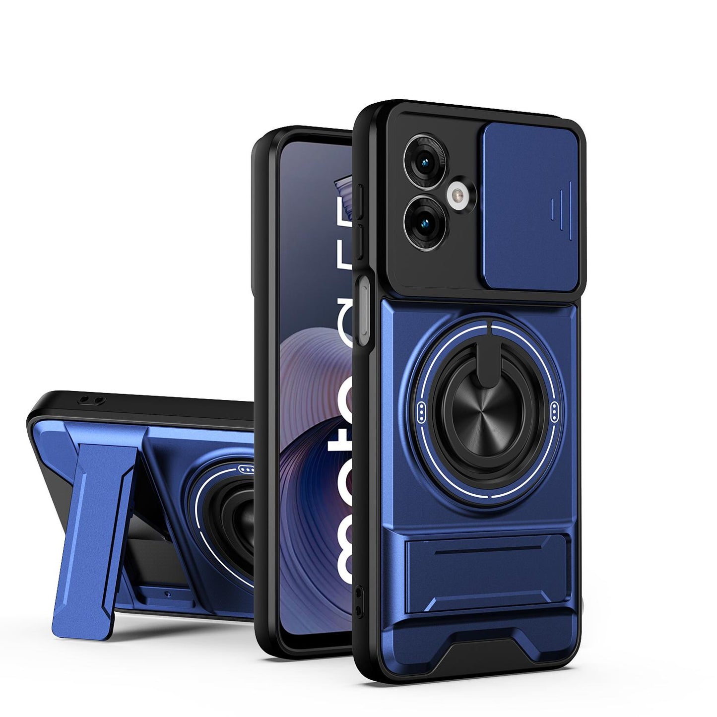 Motorola Moto G55 5G Multifunctional Magnetic Shockproof Phone Case with Sliding Lens Window Stand Cover