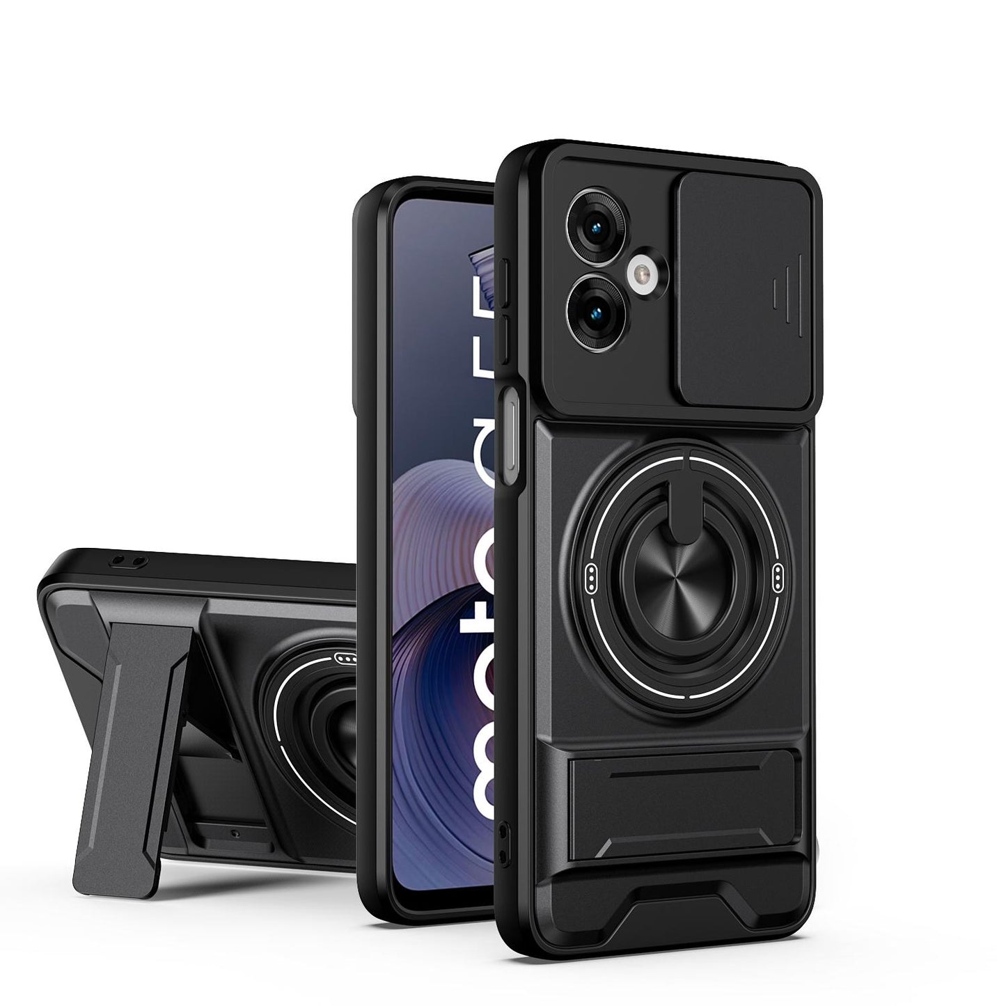 Motorola Moto G55 5G Multifunctional Magnetic Shockproof Phone Case with Sliding Lens Window Stand Cover