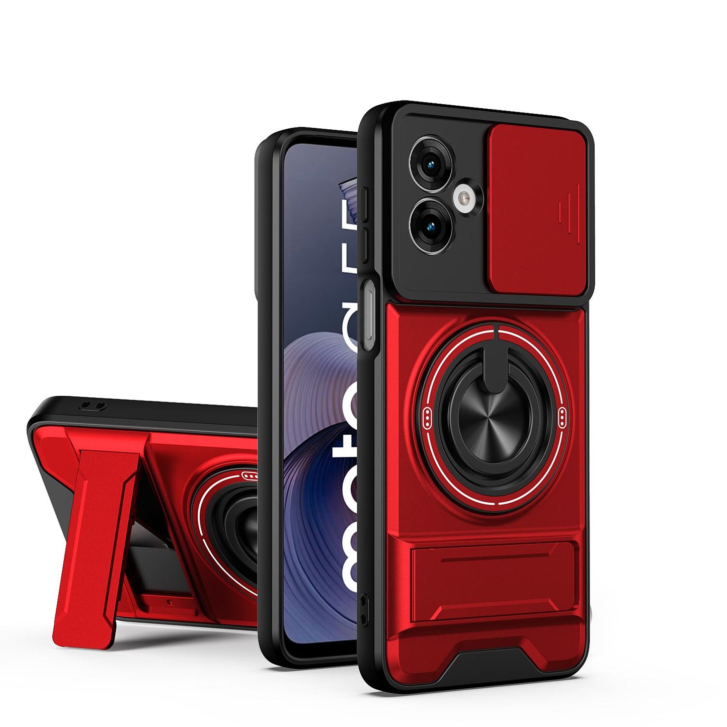 Motorola Moto G55 5G Multifunctional Magnetic Shockproof Phone Case with Sliding Lens Window Stand Cover