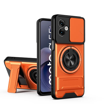Motorola Moto G55 5G Multifunctional Magnetic Shockproof Phone Case with Sliding Lens Window Stand Cover