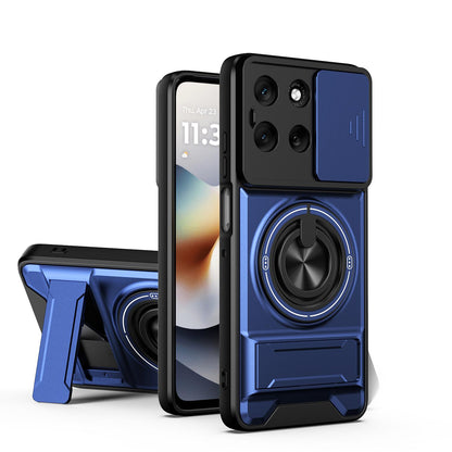 Motorola Moto G56 5G Multifunctional Magnetic Shockproof Phone Case with Sliding Lens Window Stand Cover