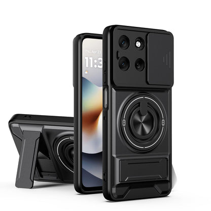 Motorola Moto G56 5G Multifunctional Magnetic Shockproof Phone Case with Sliding Lens Window Stand Cover