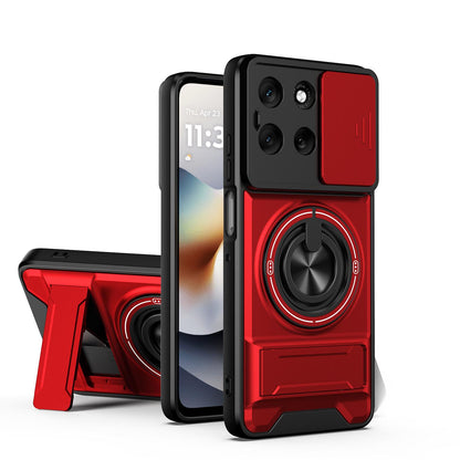 Motorola Moto G56 5G Multifunctional Magnetic Shockproof Phone Case with Sliding Lens Window Stand Cover