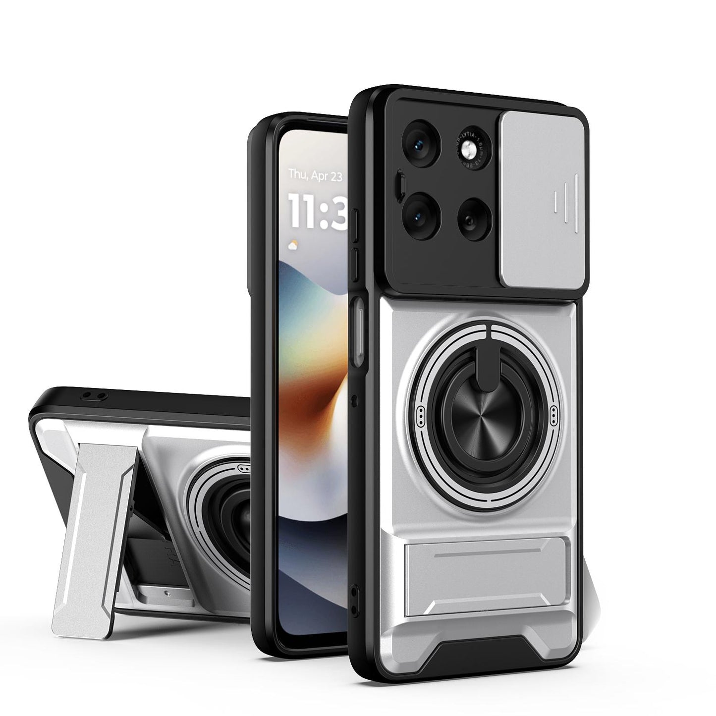 Motorola Moto G56 5G Multifunctional Magnetic Shockproof Phone Case with Sliding Lens Window Stand Cover