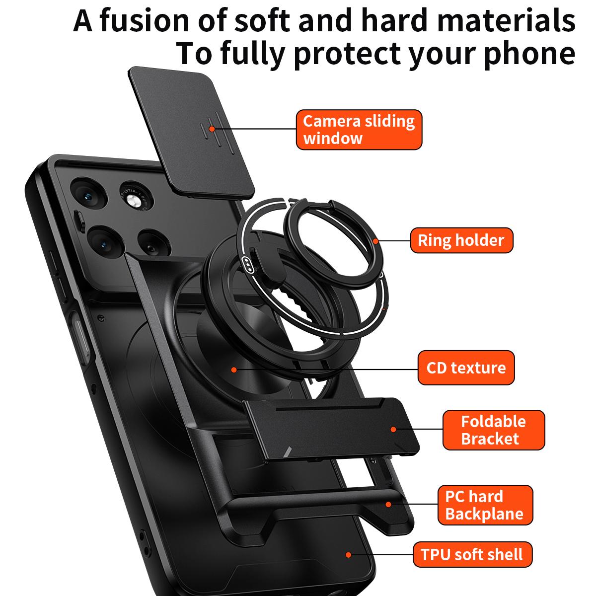 Motorola Moto G56 5G Multifunctional Magnetic Shockproof Phone Case with Sliding Lens Window Stand Cover
