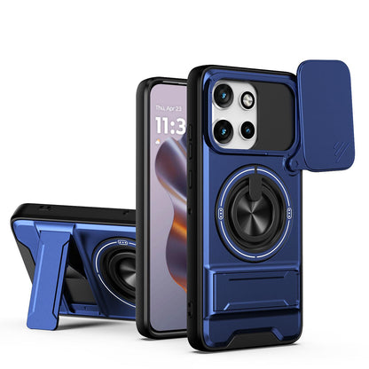 Motorola Edge 50 Neo 5G Multifunctional Magnetic Shockproof Phone Case with Sliding Lens Window Stand Cover