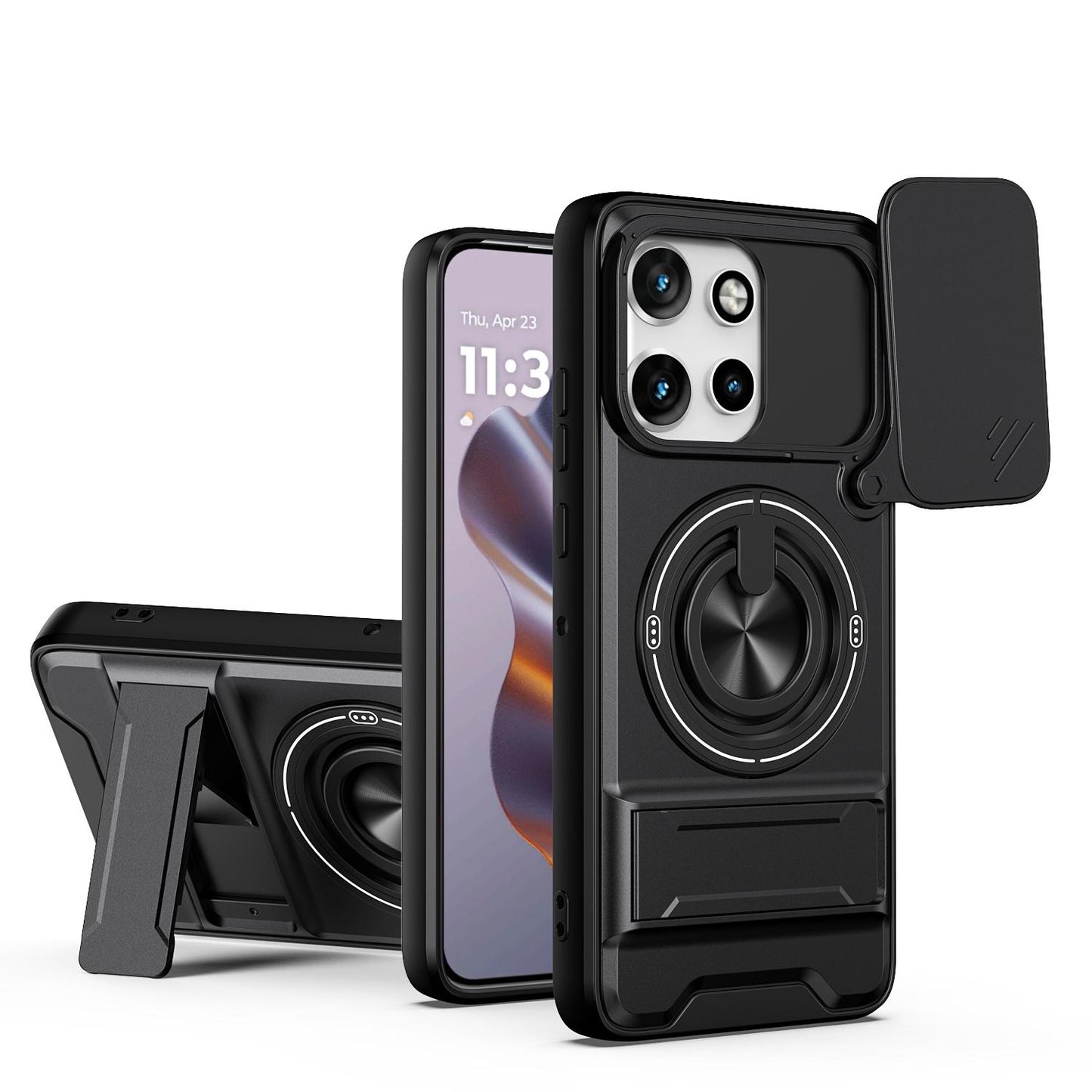 Motorola Edge 50 Neo 5G Multifunctional Magnetic Shockproof Phone Case with Sliding Lens Window Stand Cover