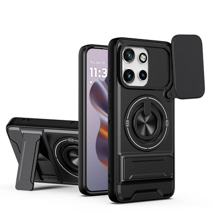 Motorola Edge 50 Neo 5G Multifunctional Magnetic Shockproof Phone Case with Sliding Lens Window Stand Cover
